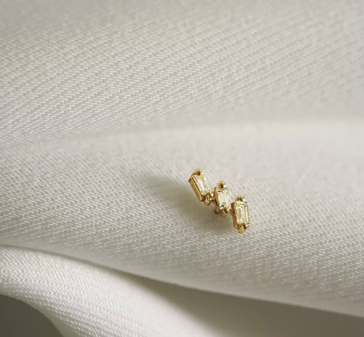 14K GOLD DIAMOND TRIPLE BAGUETTE STUDS