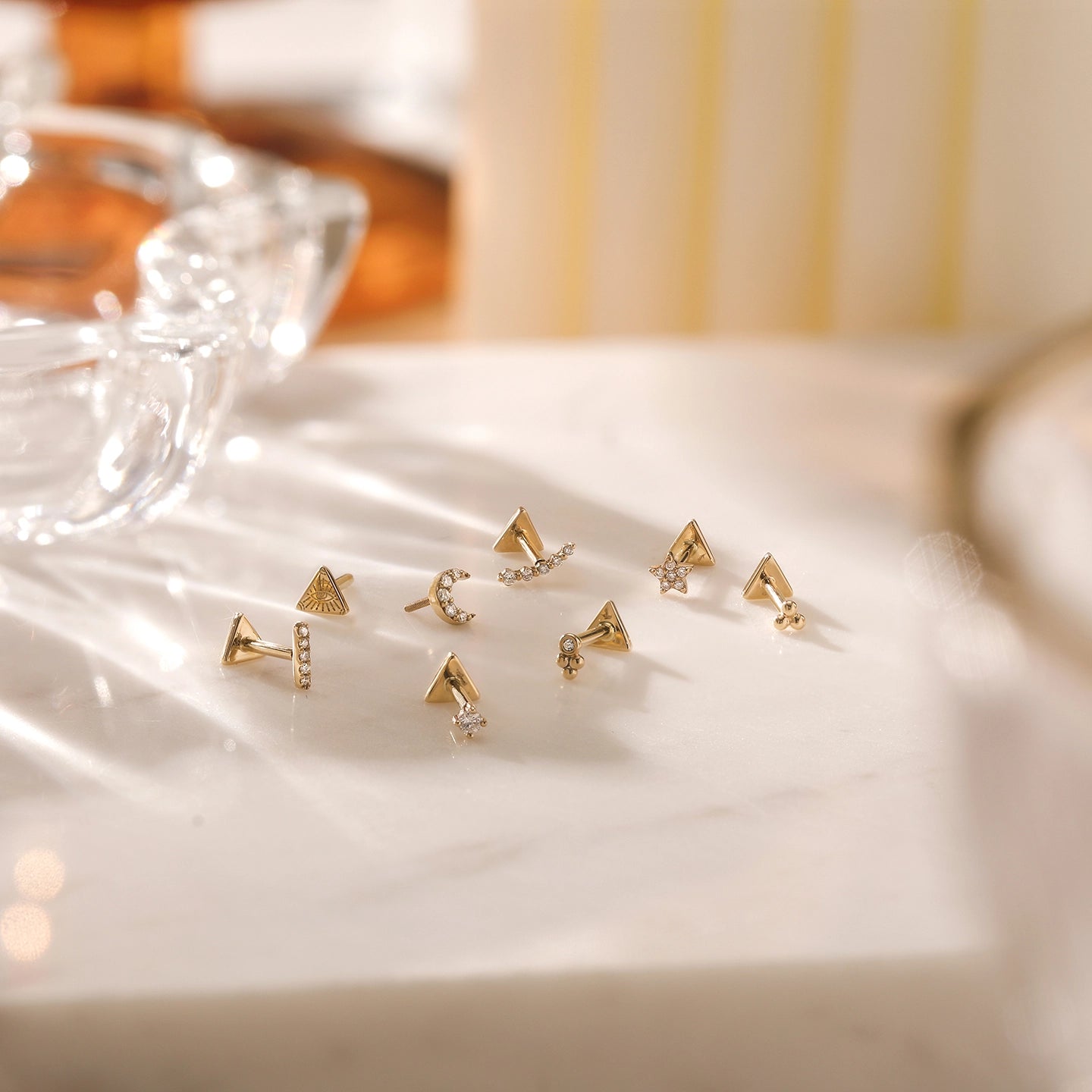14K DIAMOND MOON STUD