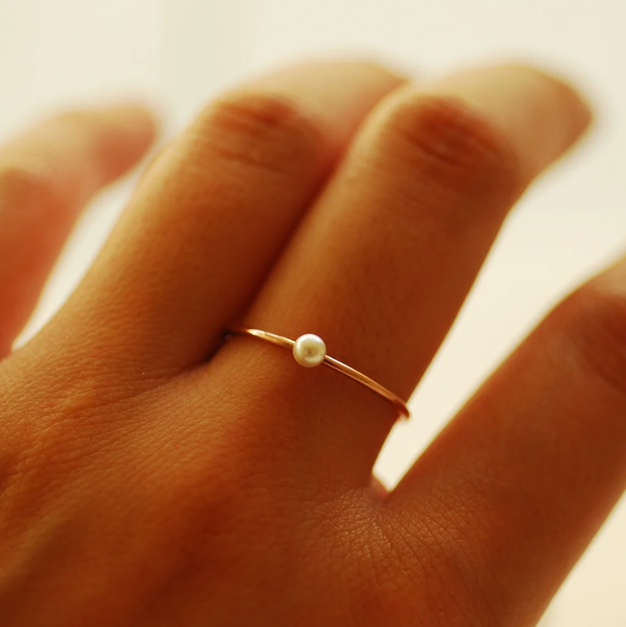 THIN PEARL STACKING RING