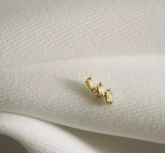 14K GOLD DIAMOND TRIPLE BAGUETTE STUDS